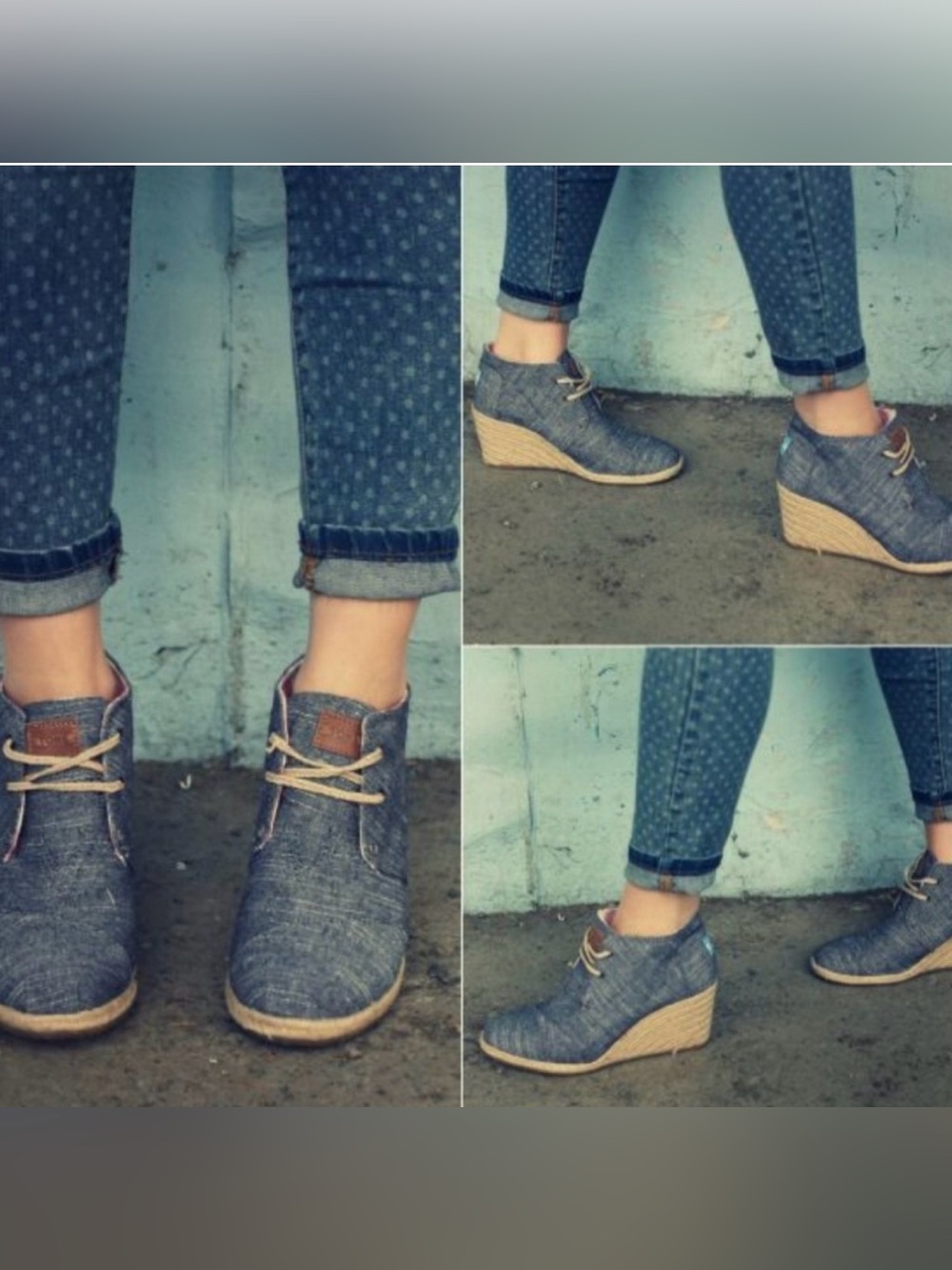 Toms Denim Blue Wedge Booties